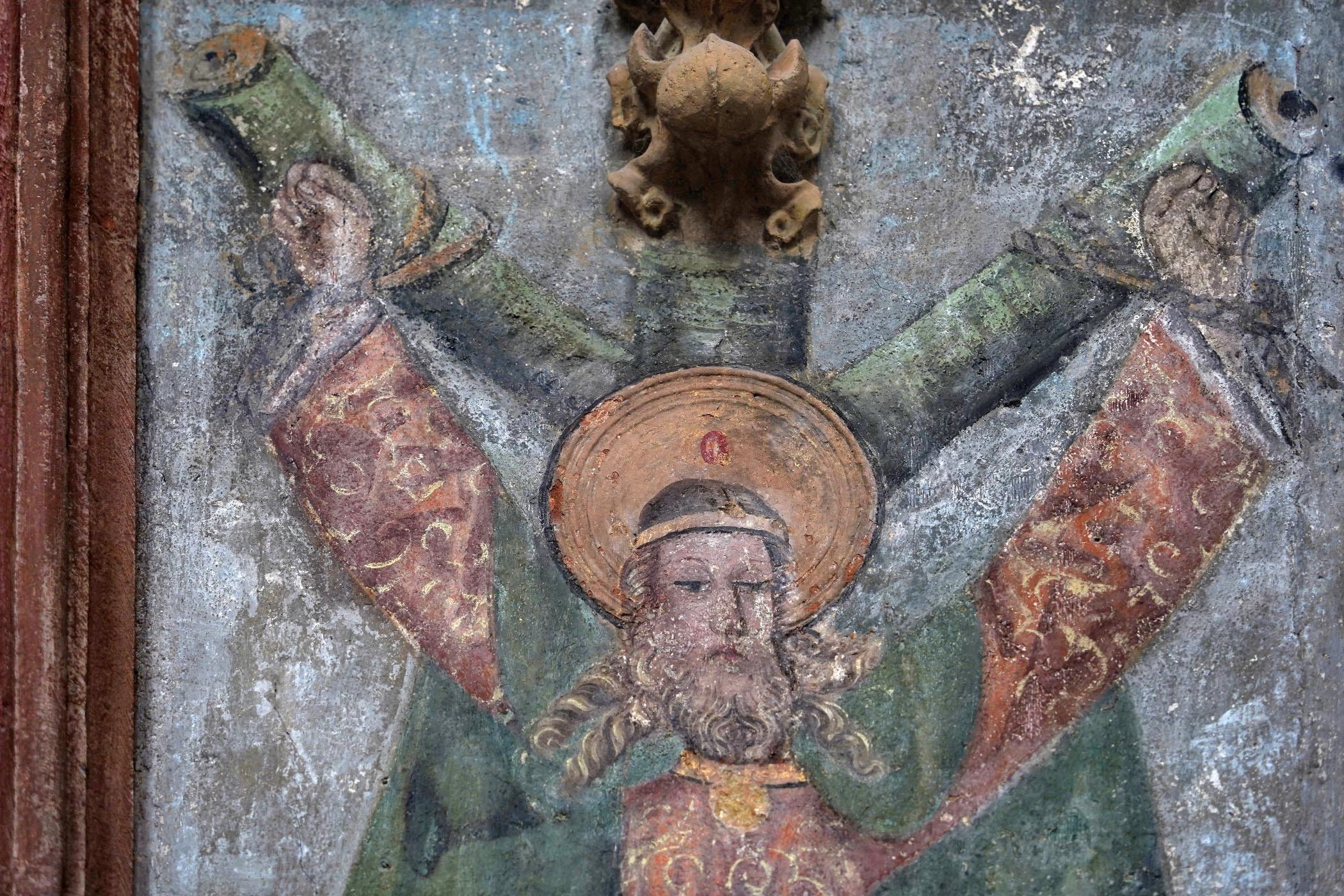 Muurschildering De vrouw met de baard ofwel Sint Ontcommer in de Stevenskerk